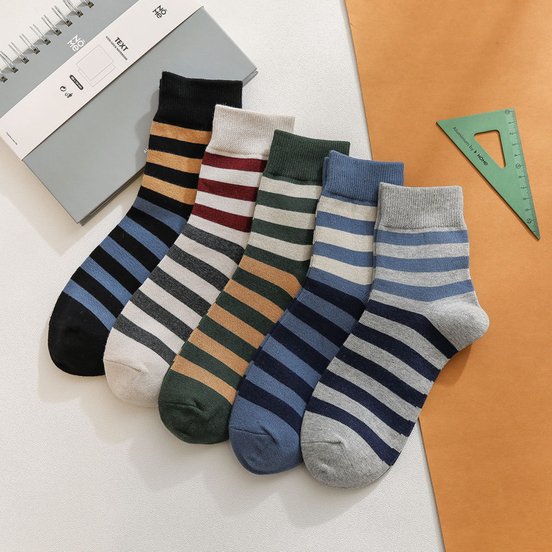 

5pairs Guys Striped Pattern Socks, Multicolor