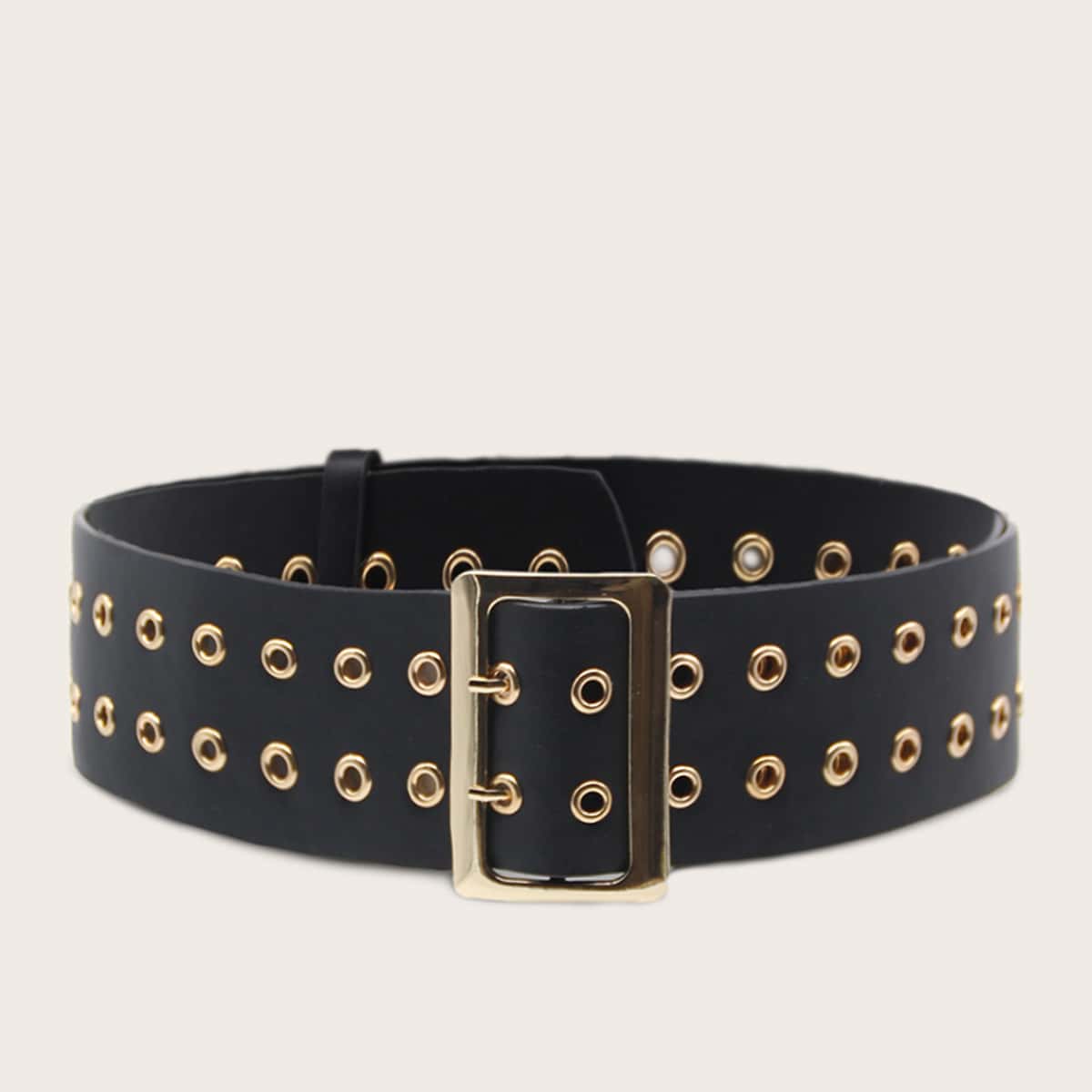 

Eyelet Decor Wide Buckle Belt, Black