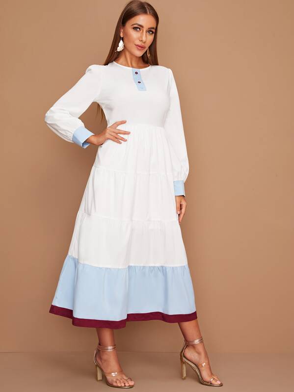

Cut And Sew Ruffle Hem Dress, White, Hanna