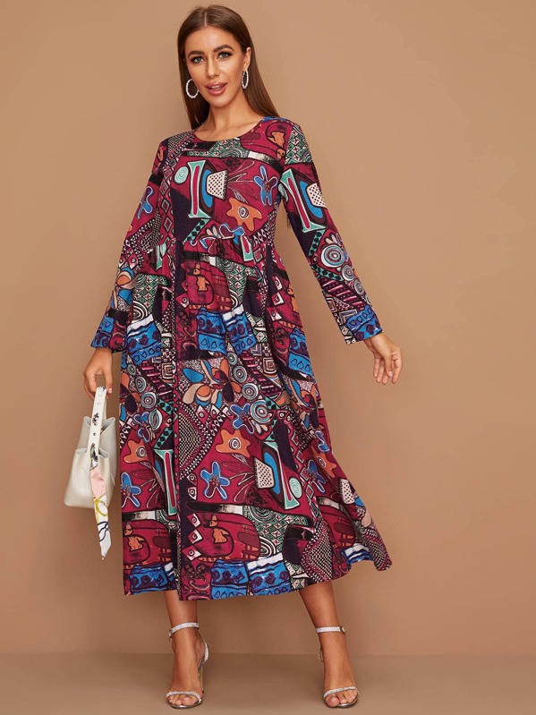 Graphic Print Hidden Pocket Dress, Multicolor, Hanna
