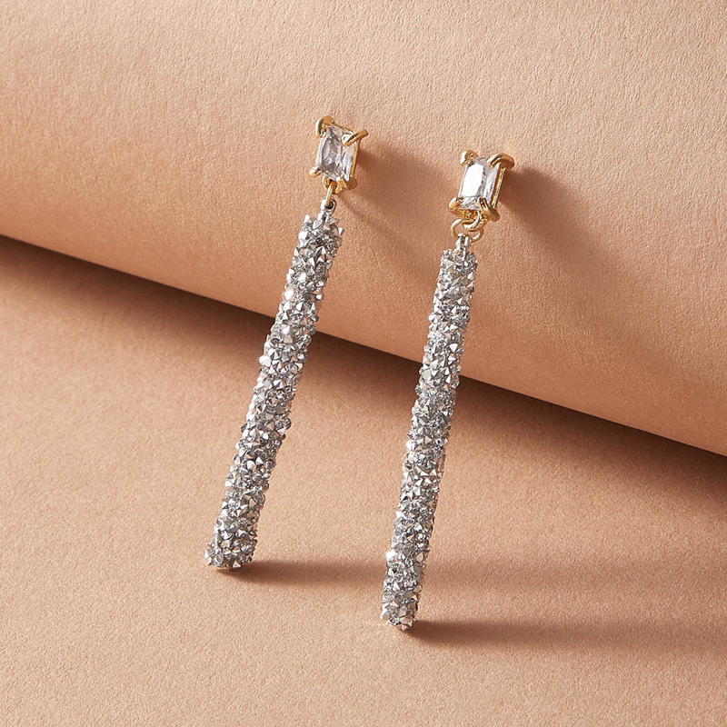 

1pair Rhinestone Decor Cylinder Drop Earrings, Silver