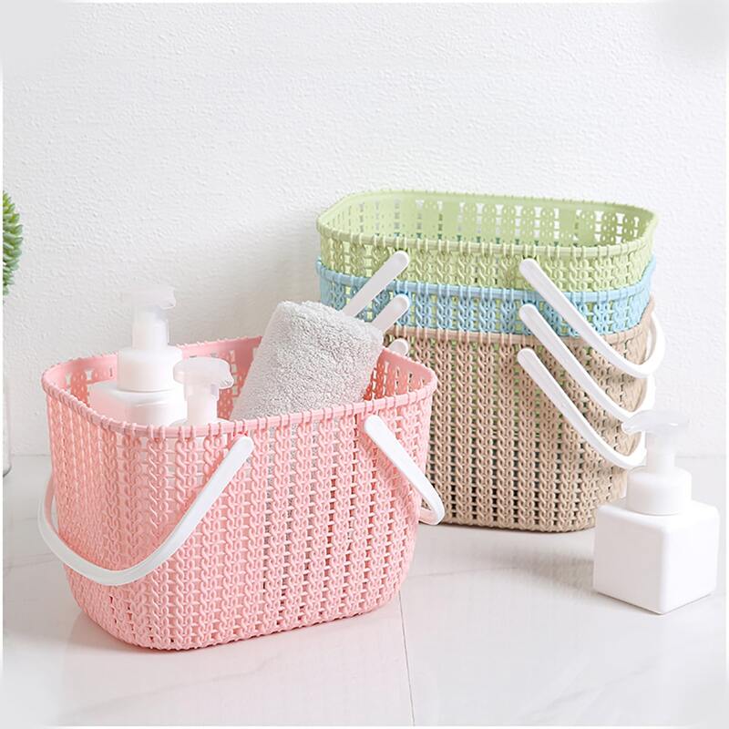 

1pc Faux Rattan Storage Basket With Handle, Multicolor
