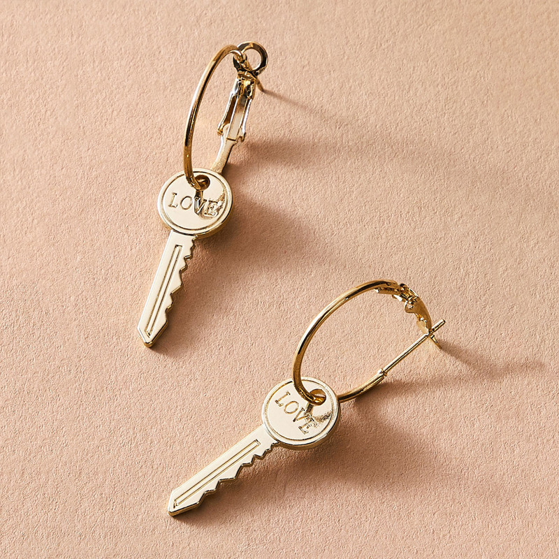 

1pair Key Drop Earrings, Gold