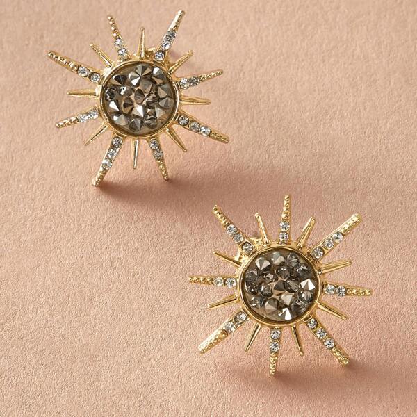 

1pair Rhinestone Decor Stud Earrings, Gold