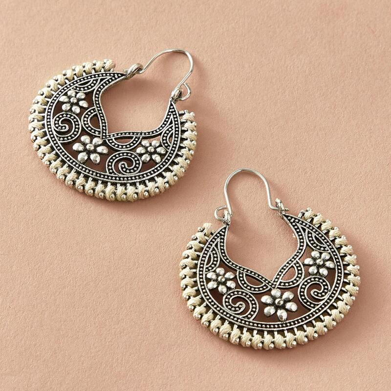 

1pair Flower Drop Earrings, Silver