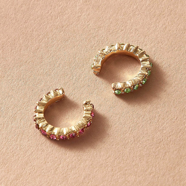 

1pair Rhinestone Decor Round Ear Cuff, Gold