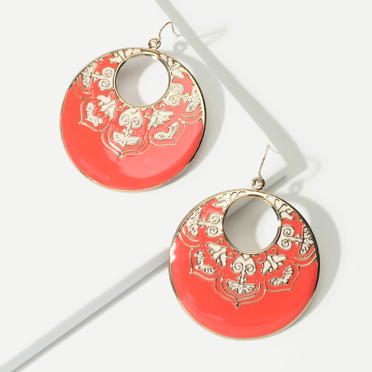 

1pair Drip Flower Round Drop Earrings, Red