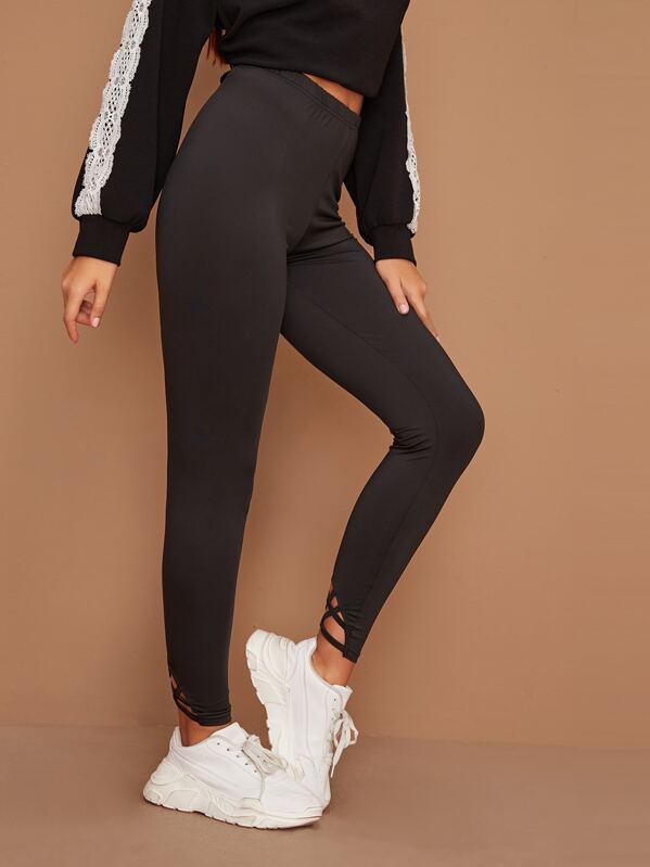 

Criss Cross Hem Skinny Leggings, Black, Hanna