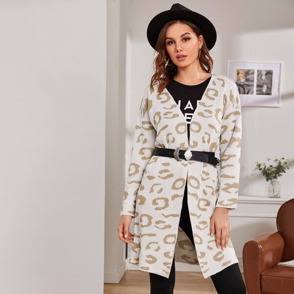 

Allover Graphic Drop Shoulder Cardigan Without Belted, Multicolor
