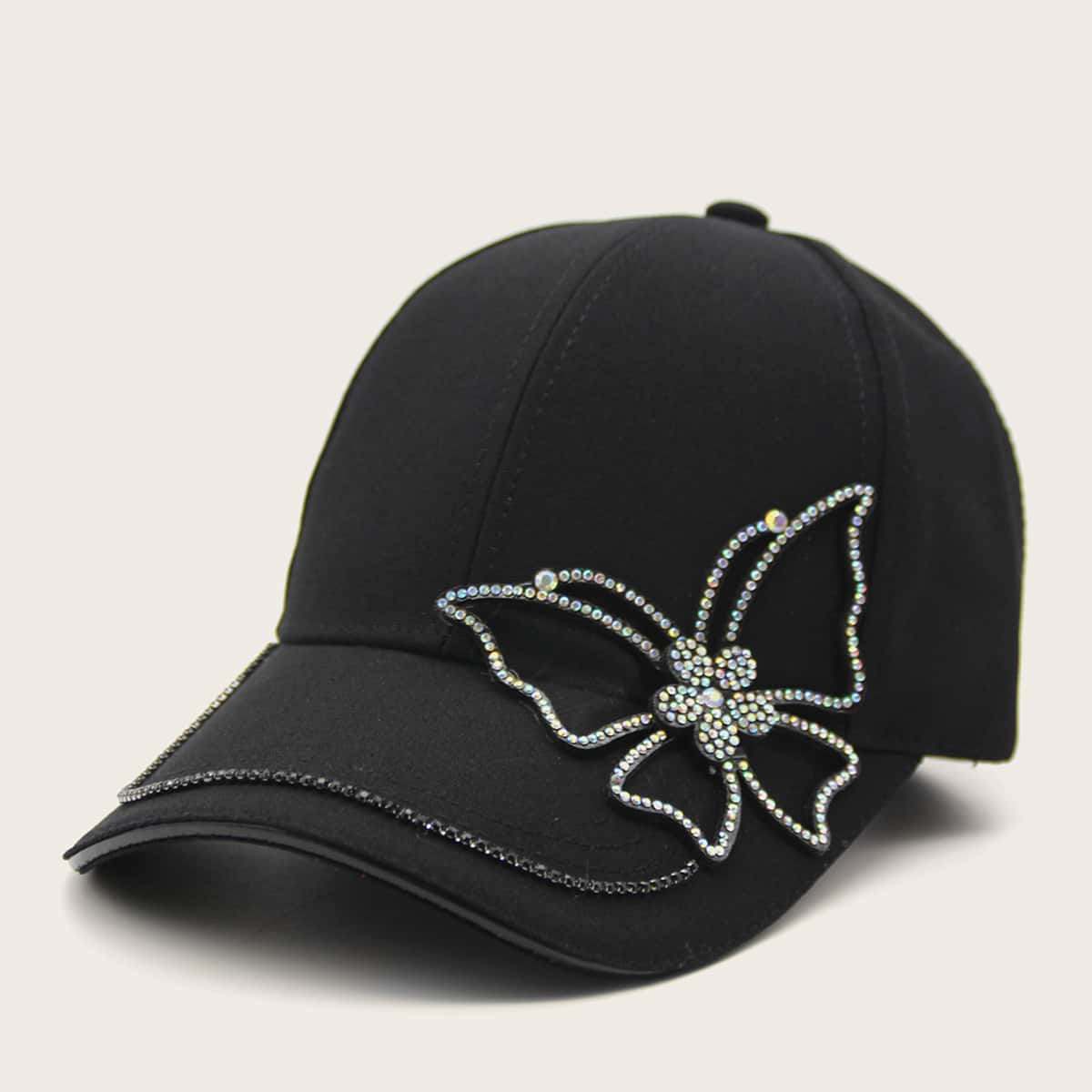 

Rhinestone Engraved Butterfly Decor Baseball Cap, Black