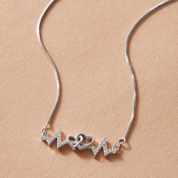 

1pc Lightning & Heart Charm Necklace, Silver