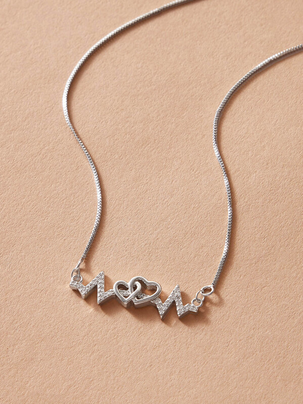 

1pc Lightning & Heart Charm Necklace, Silver
