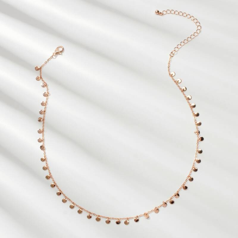 

1pc Round Disc Charm Necklace, Gold