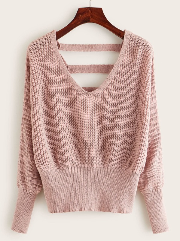 

V-neck Strappy Back Sweater, Pink