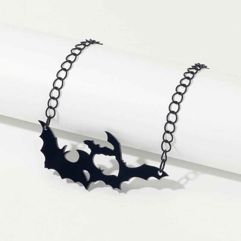 

1pc Halloween Bat Charm Chain Necklace, Black