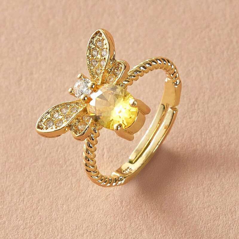 

1pc Rhinestone & Butterfly Decor Ring, Gold