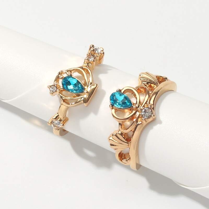

2pcs Gemstone Decor Ring, Gold