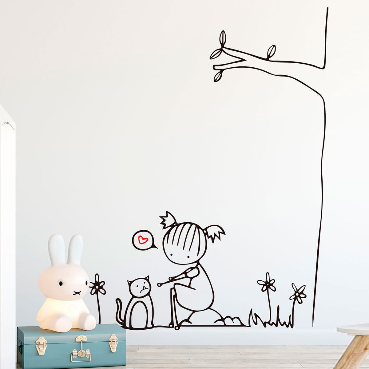 

Cartoon Girl & Cat Print Wall Sticker