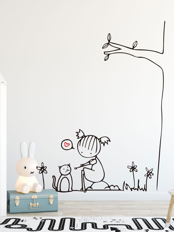 

Cartoon Girl & Cat Print Wall Sticker