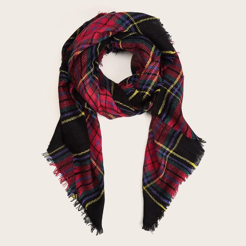 

Tartan Pattern Fringe Hem Scarf, Multicolor