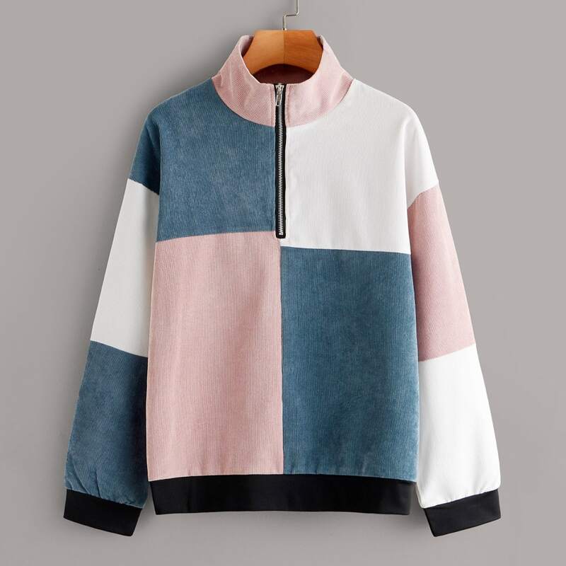 

Cut And Sew Half Zip Corduroy Sweatshirt, Multicolor