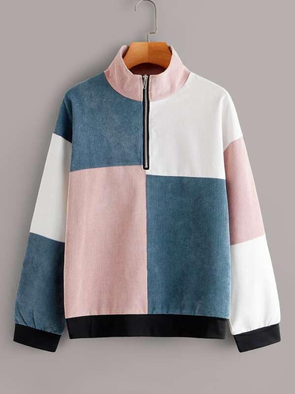 

Cut And Sew Half Zip Corduroy Sweatshirt, Multicolor