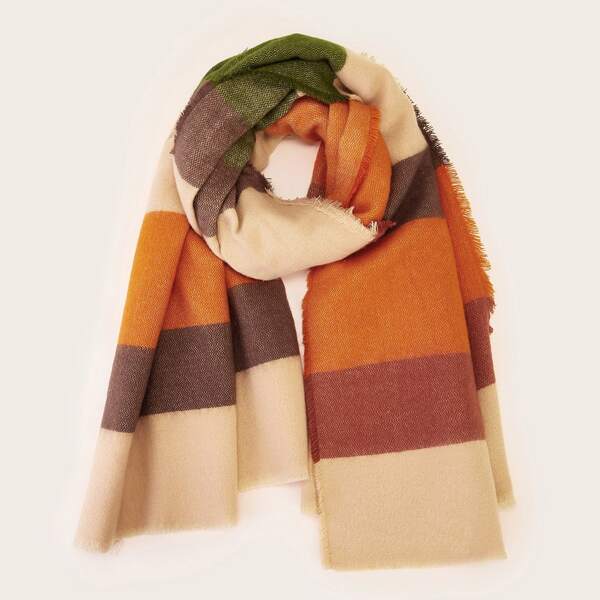 

Striped Pattern Fringe Hem Scarf, Multicolor