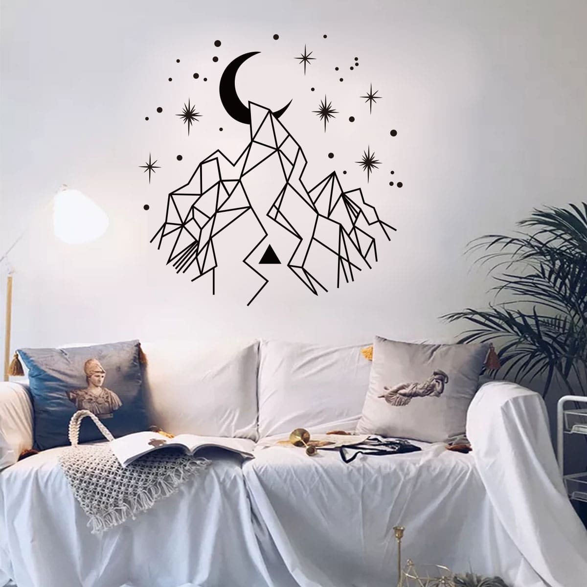 

Abstract Mountain & Moon Print Wall Sticker, Black