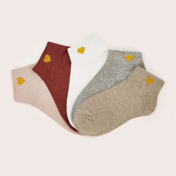 

5pairs Heart Pattern Ankle Socks, Multicolor