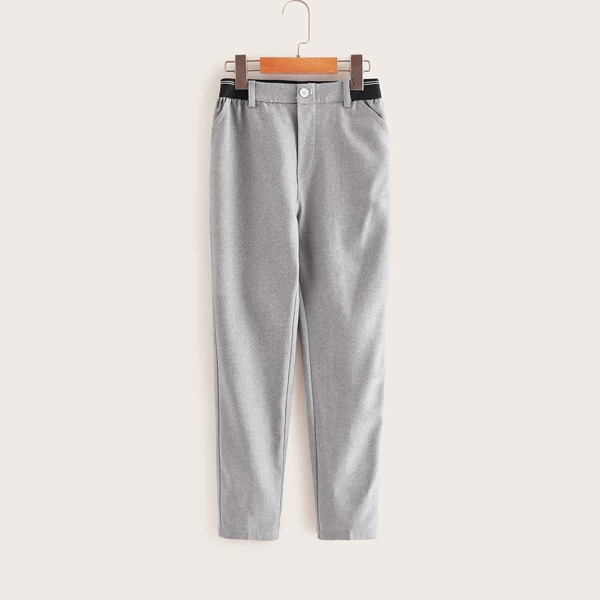 

Boys Striped Elastic Waist Pants, Grey