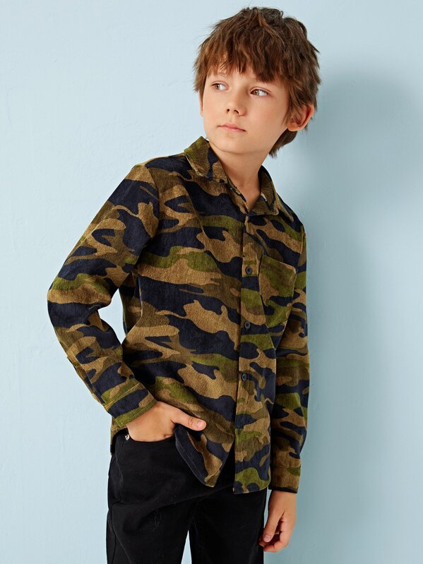 

Boys Camo Print Pocket Patched Cord Shirt, Multicolor, Bogdan