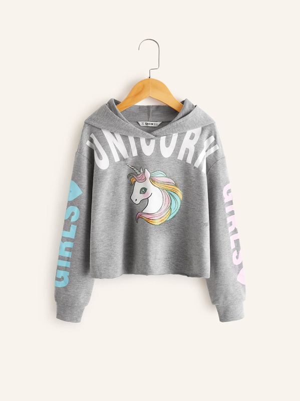 

Girls Unicorn Graphic Hoodie, Grey