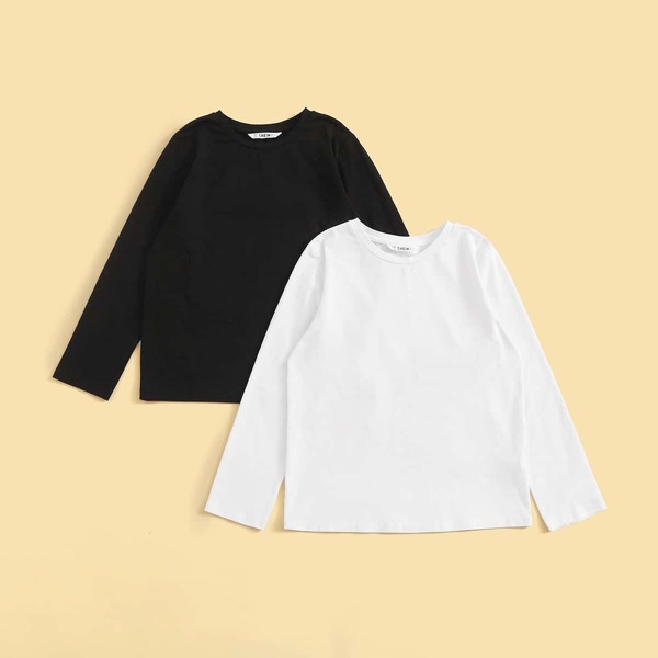 

Boys 2pcs Solid Basic Tee, Black and white