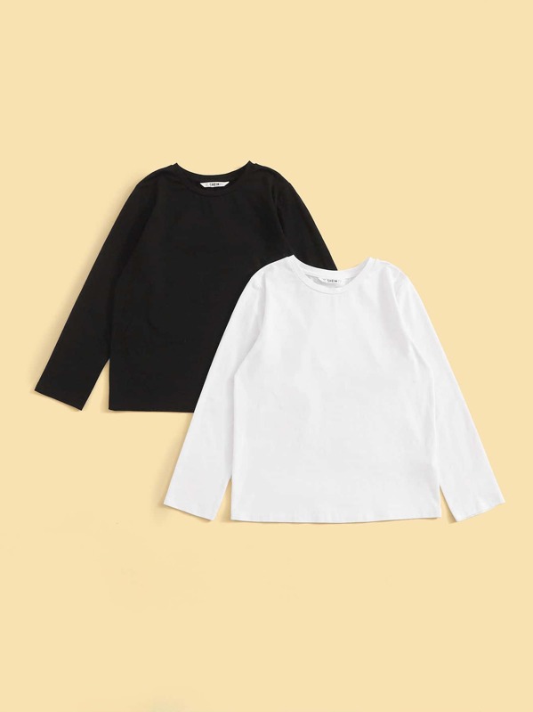 

Boys 2pcs Solid Basic Tee, Black and white