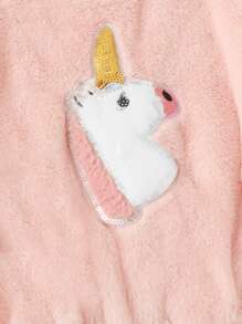 SHEIN Girls Unicorn Patched Teddy Pullover & Striped Side Leggings Set - Multicolor - View 3