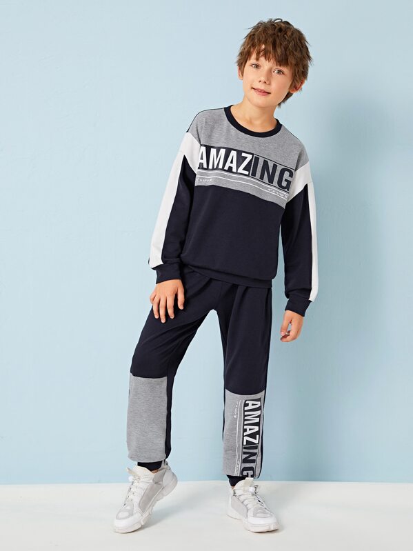 

Boys Colorblock Letter Graphic Pullover & Sweatpants Set, Multicolor, Bogdan