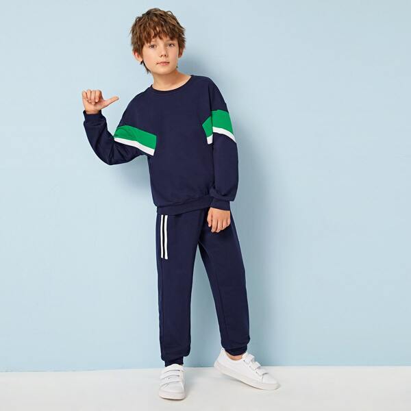 

Boys Colorblock Pullover & Sweatpants Set, Navy