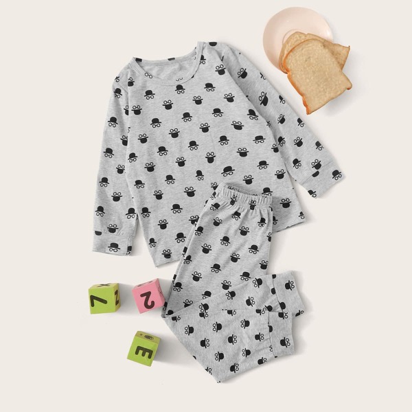 

Toddler Boys Cartoon Print Pajama Set, Grey