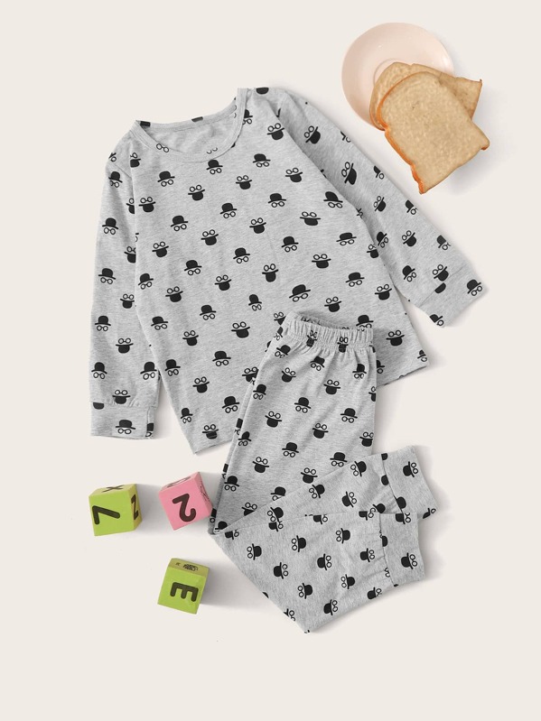 

Toddler Boys Cartoon Print Pajama Set, Grey, Damir