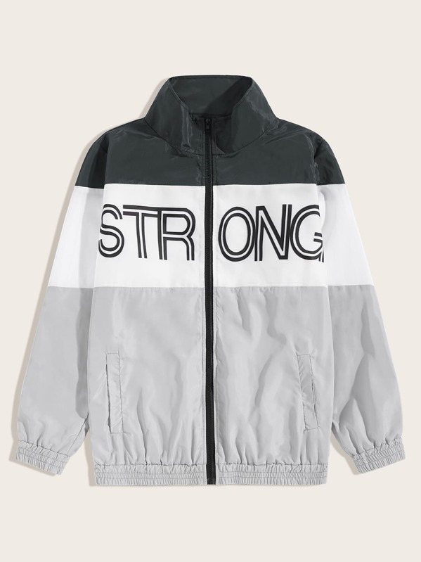 

Men Cut And Sew Letter Print Windbreaker Jacket, Multicolor, Ramon