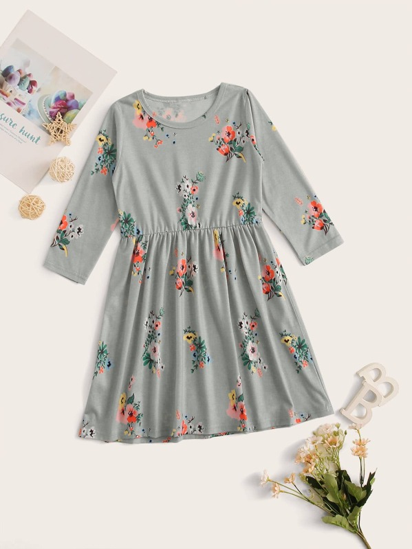 

Toddler Girls Floral Print Night Dress, Grey