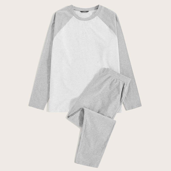 

Men Two Tone Raglan Sleeve Top & Pants PJ Set, Grey