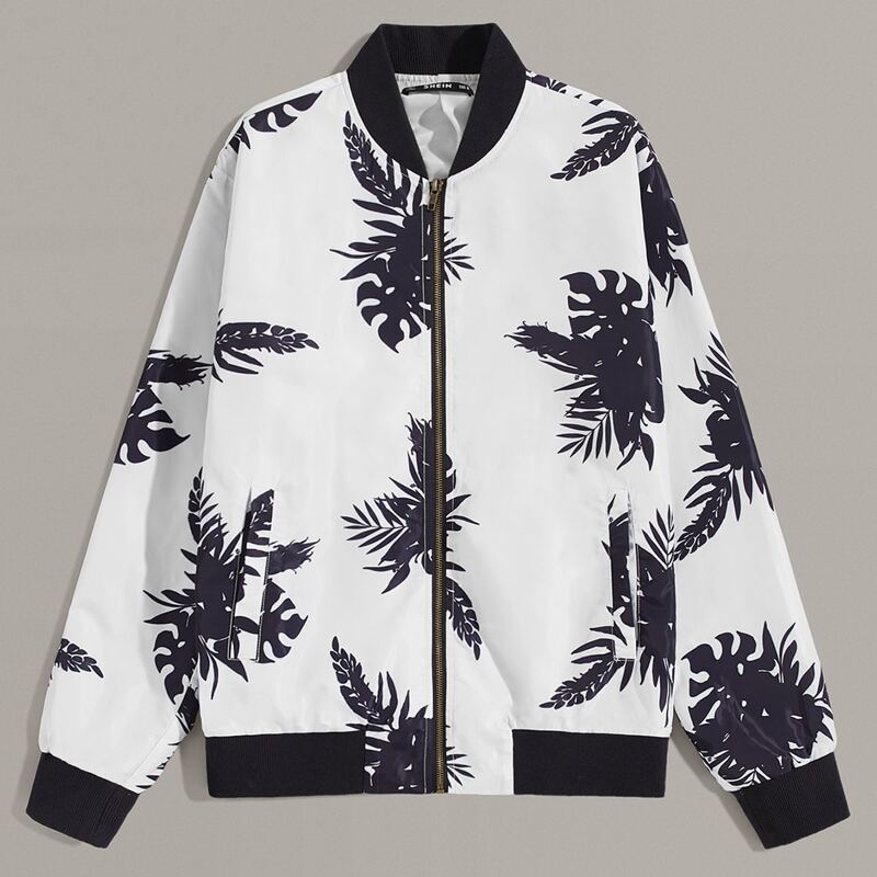 

Guys Tropical Print Bomber Jacket, Black and white