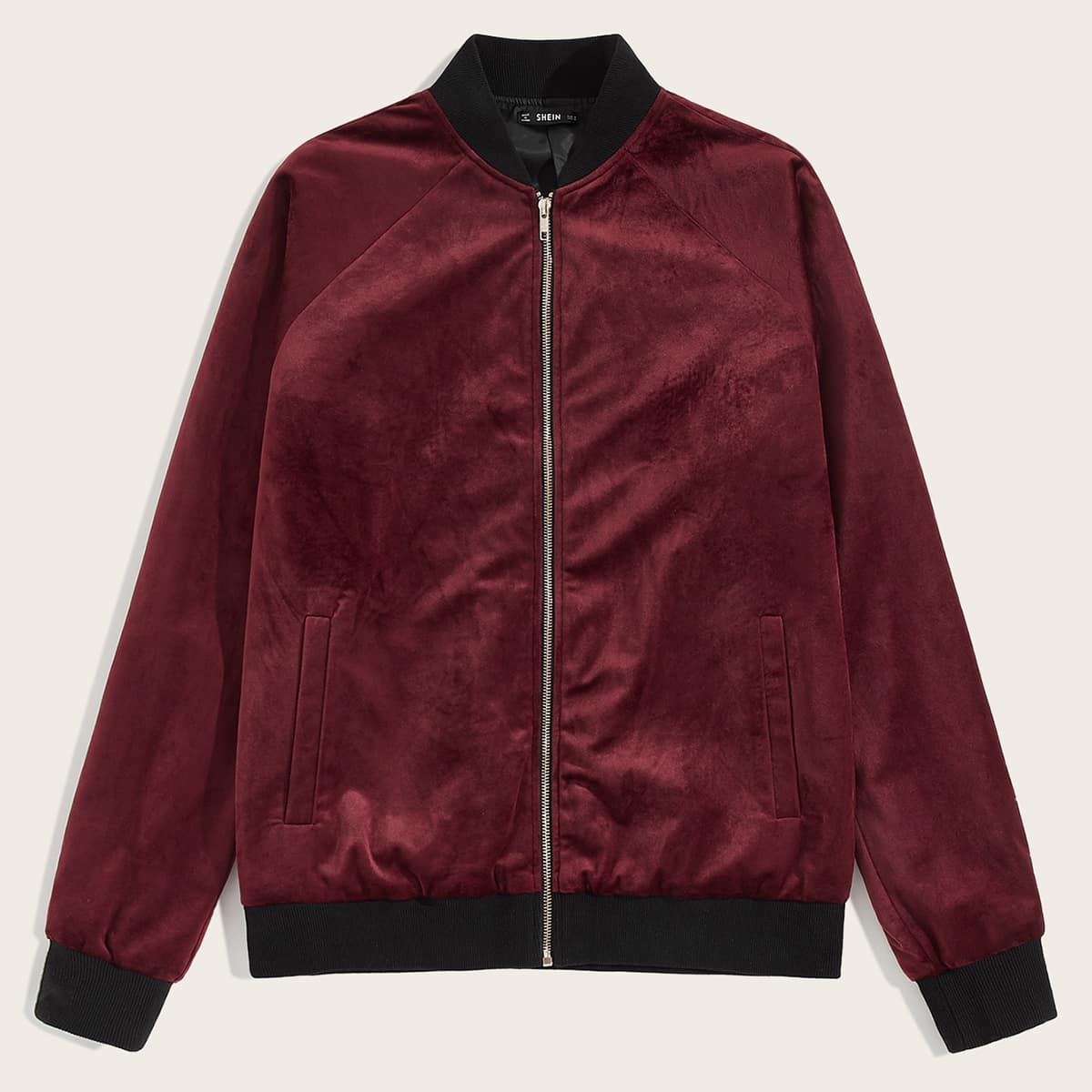 

Guys Raglan Sleeve Velvet Bomber Jacket, Burgundy