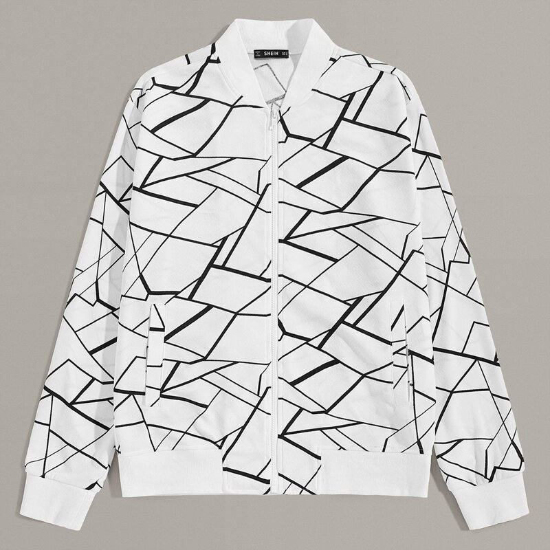 

Guys Geo Print Zip Up Bomber Jacket, White