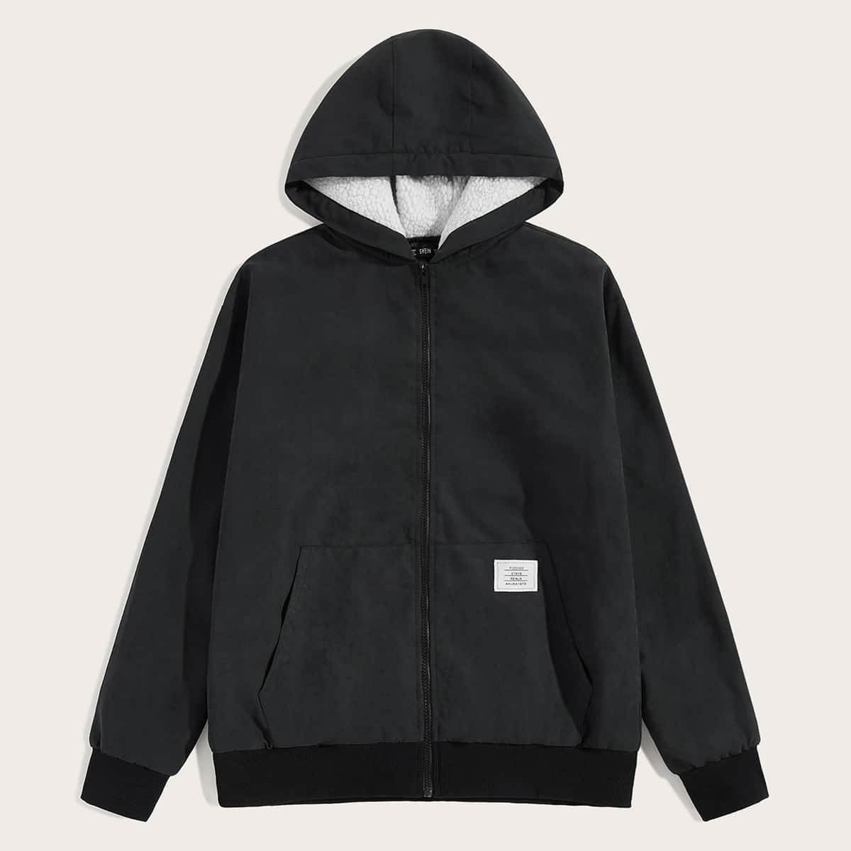 

Guys Patch Pocket Zipper Up Hooded Jacket, Black