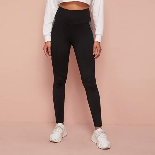 

Space Dye Panel Wide-band Leggings, Black