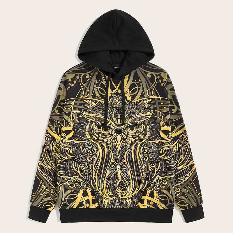

Guys Drop Shoulder Animal Print Drawstring Hoodie, Multicolor