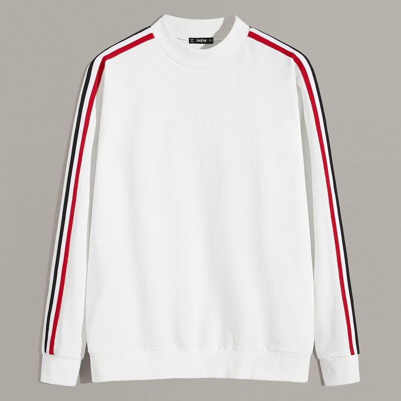 

Guys Striped Tape Side Pullover, White