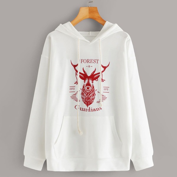 

Letter Graphic Animal Print Hoodie, White
